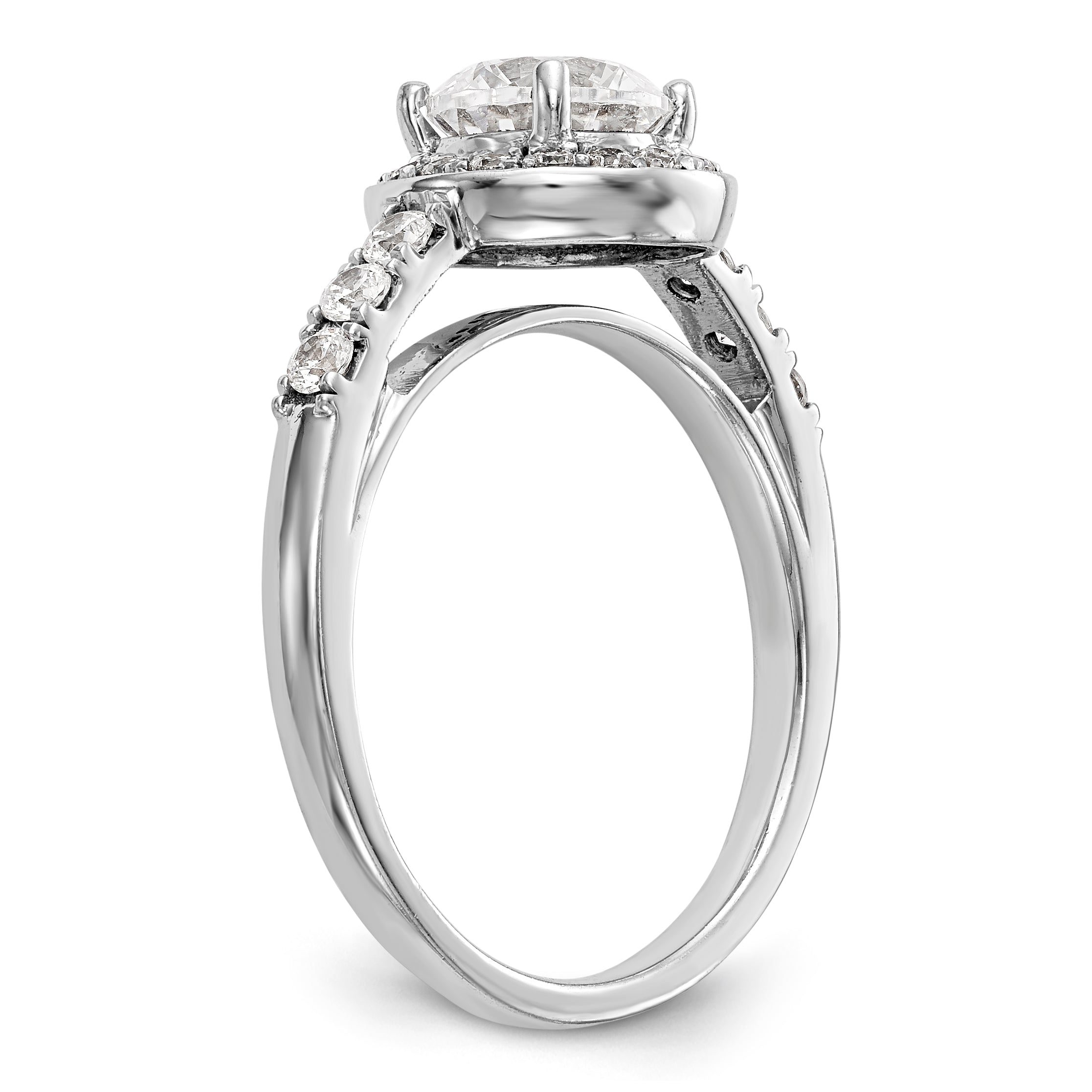 14K Weißgold Verlobungsring mit rundem simuliertem Diamant und Halo