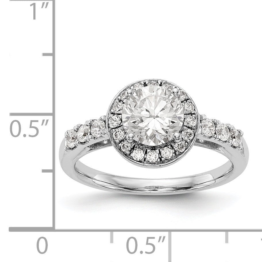 14K Weißgold Verlobungsring mit rundem simuliertem Diamant und Halo