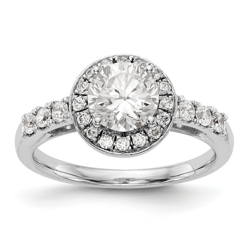 14K Weißgold Verlobungsring mit rundem simuliertem Diamant und Halo