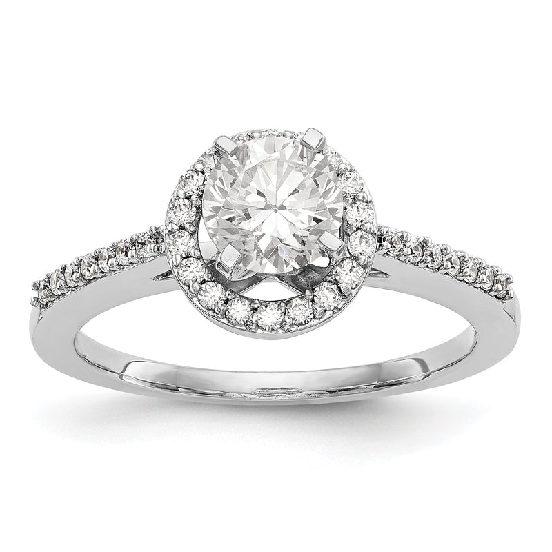 14K Weißgold Verlobungsring mit rundem Halo und krappengefassten simulierten Diamanten