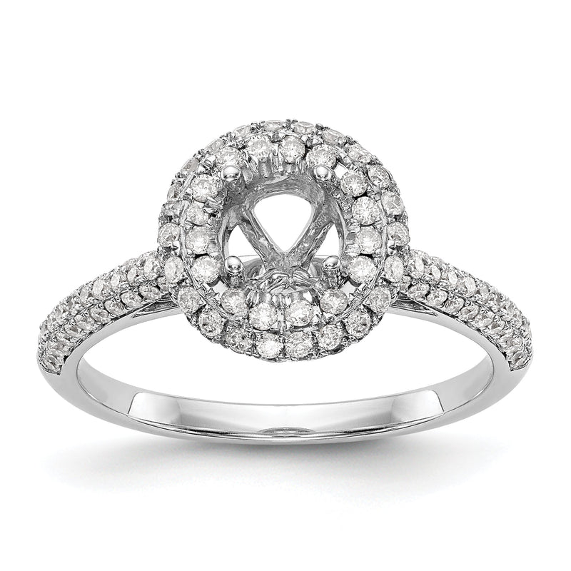 14K Weißgold Verlobungsring mit rundem simuliertem Diamant und Halo-Fassung