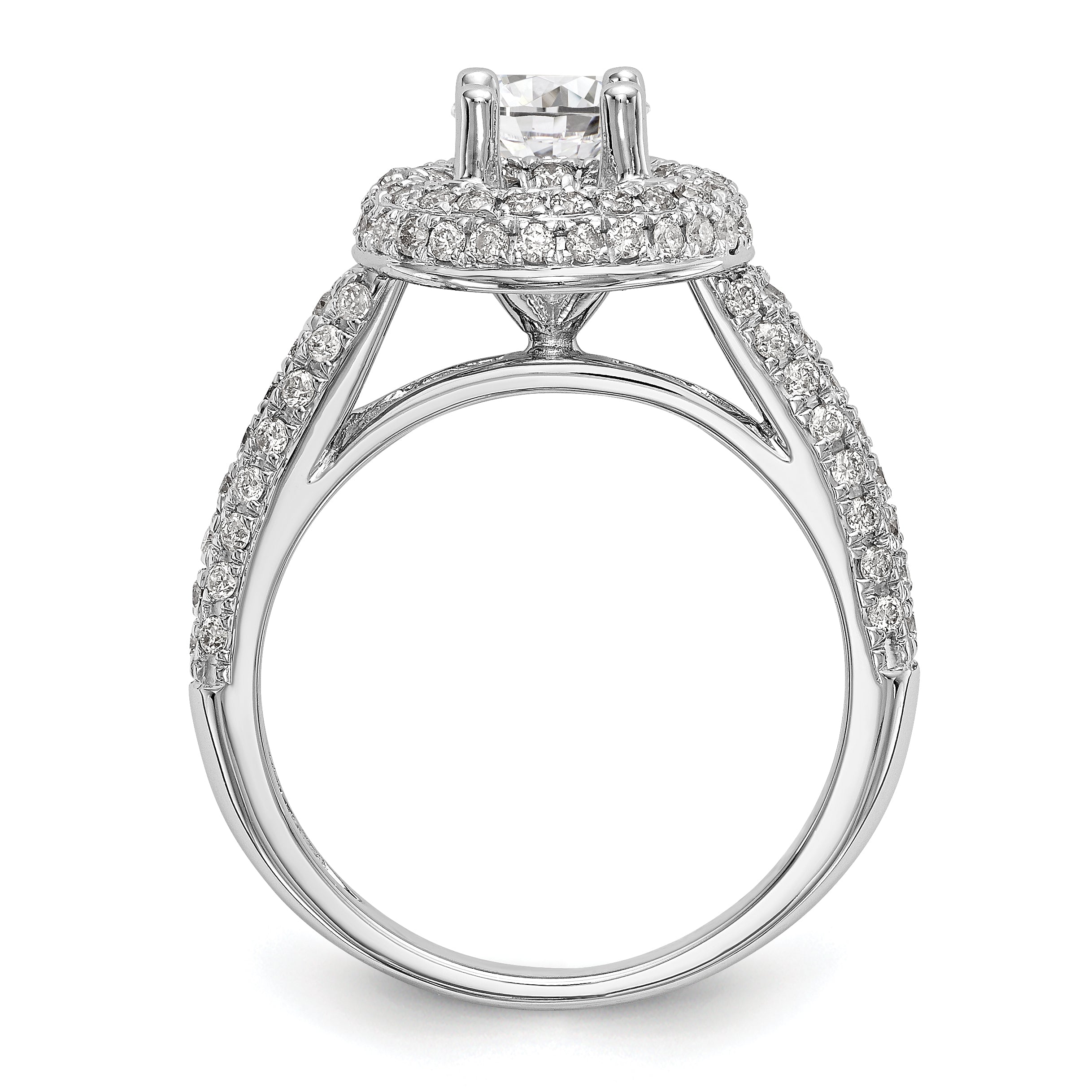 14K Weißgold Verlobungsring mit rundem simuliertem Diamant und Halo