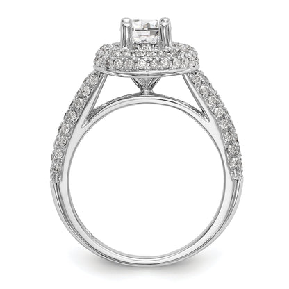 14K Weißgold Verlobungsring mit rundem simuliertem Diamant und Halo