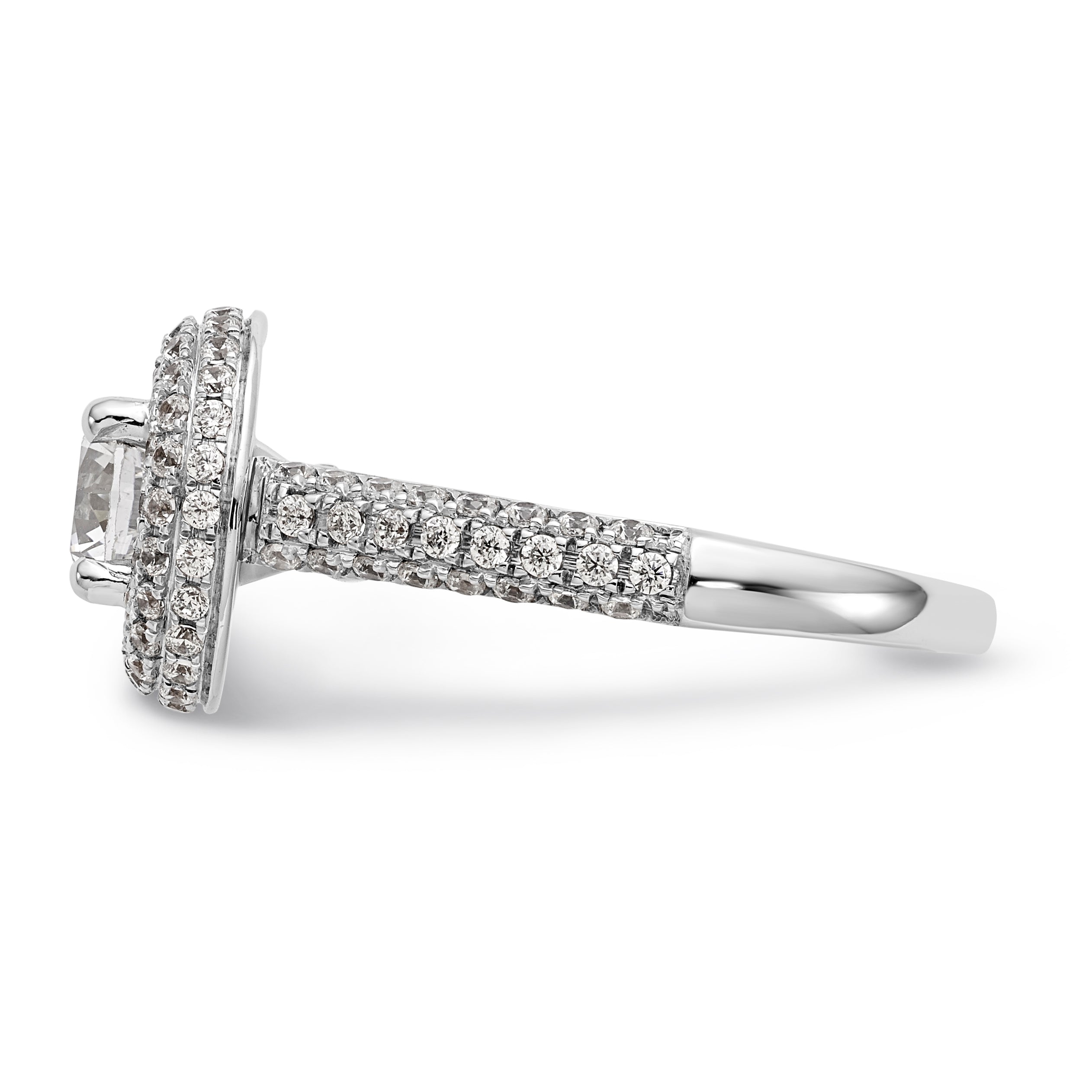14K Weißgold Verlobungsring mit rundem simuliertem Diamant und Halo