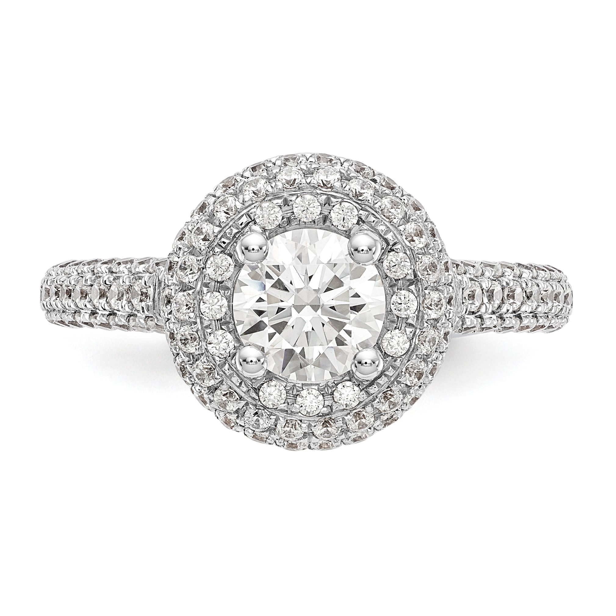 14K Weißgold Verlobungsring mit rundem simuliertem Diamant und Halo