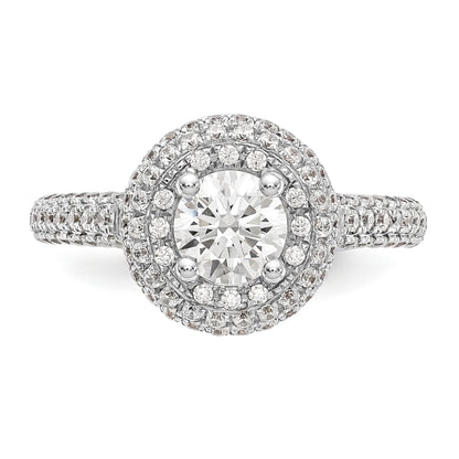 14K Weißgold Verlobungsring mit rundem simuliertem Diamant und Halo
