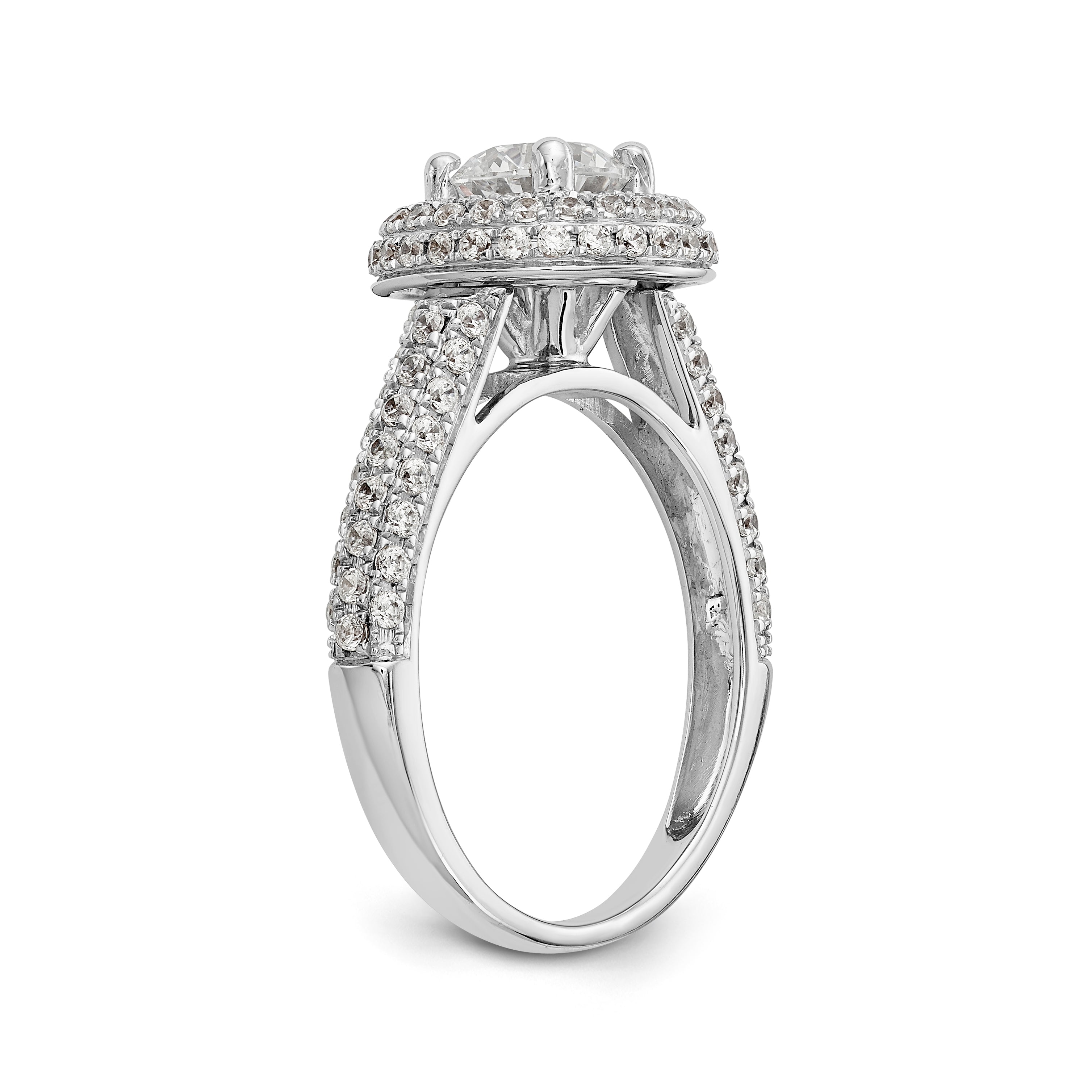 14K Weißgold Verlobungsring mit rundem simuliertem Diamant und Halo