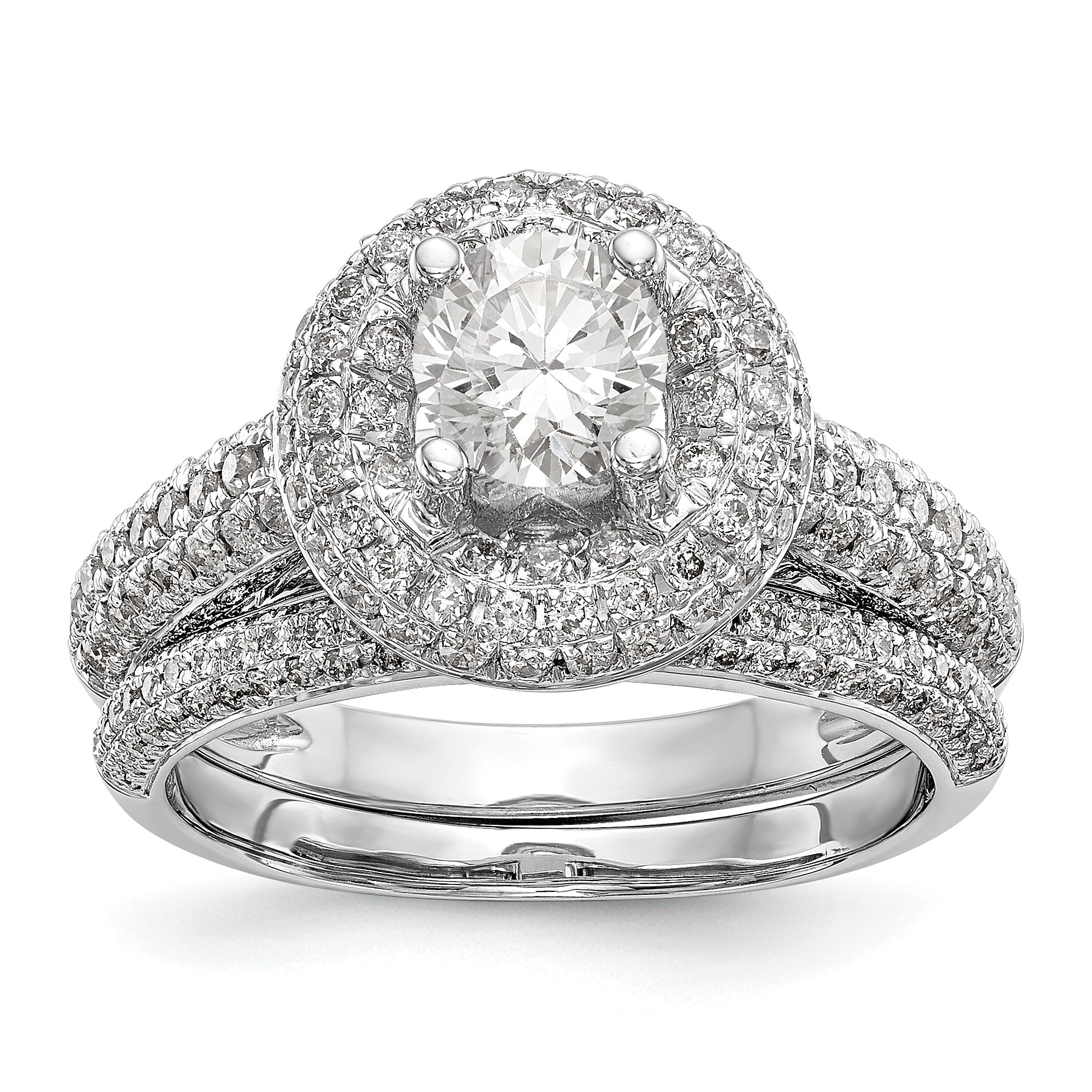 14K Weißgold Verlobungsring mit rundem simuliertem Diamant und Halo