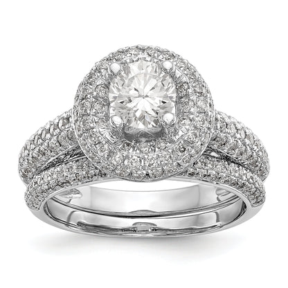 14K Weißgold Verlobungsring mit rundem simuliertem Diamant und Halo