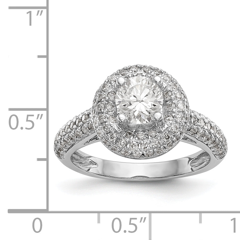 14K Weißgold Verlobungsring mit rundem simuliertem Diamant und Halo