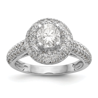 14K Weißgold Verlobungsring mit rundem simuliertem Diamant und Halo