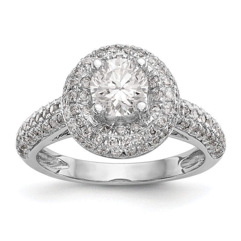 14K Weißgold Verlobungsring mit rundem simuliertem Diamant und Halo-Fassung