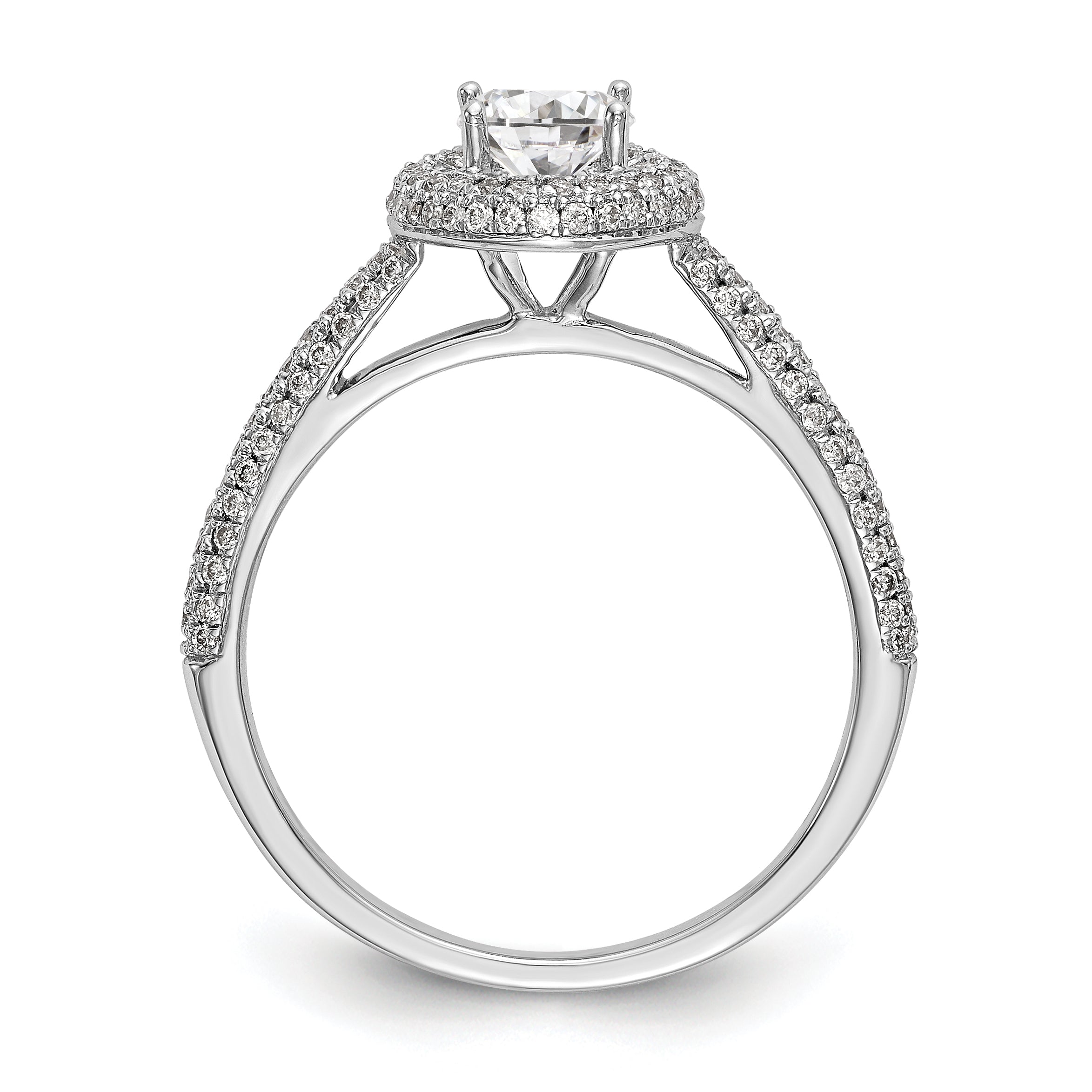 14K Weißgold Verlobungsring mit rundem simuliertem Diamanten und Halo