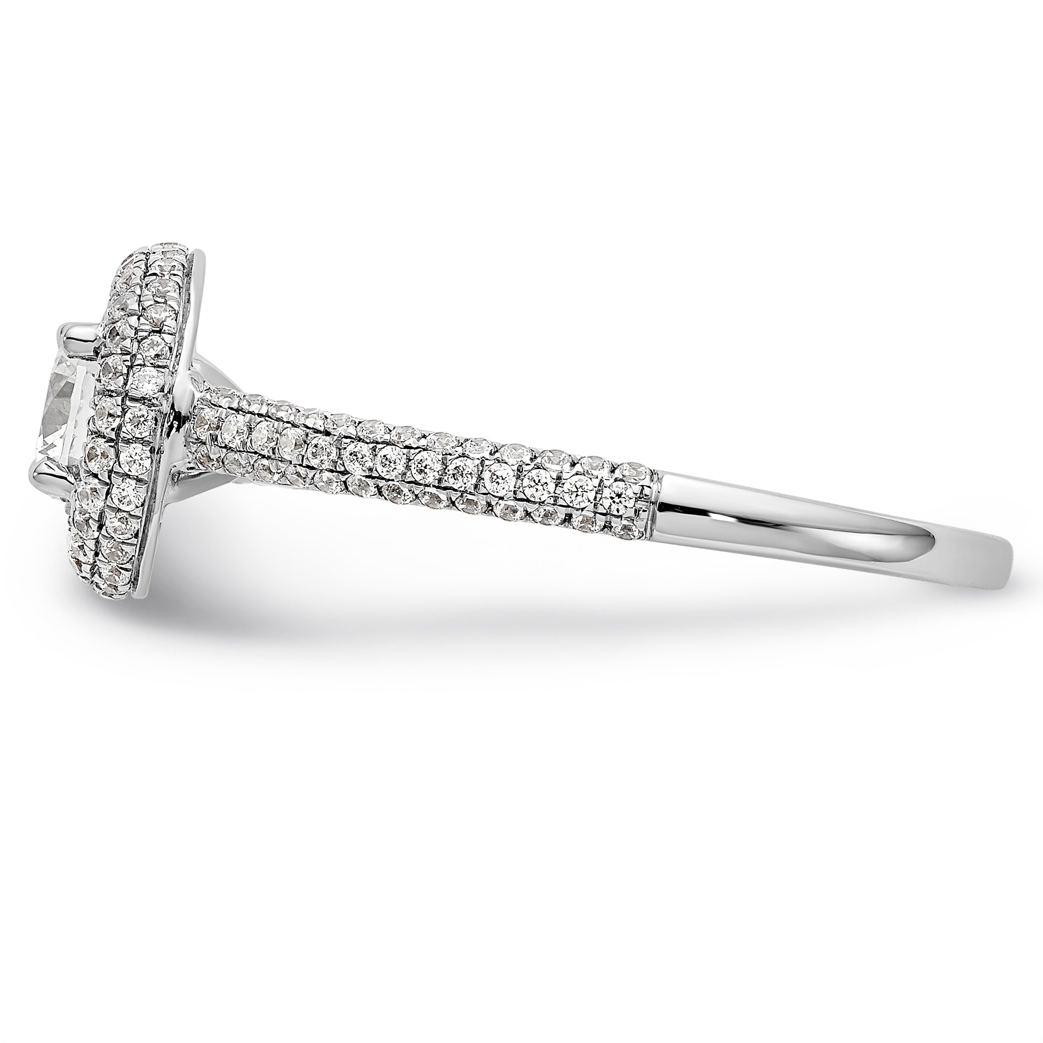 14K Weißgold Verlobungsring mit rundem simuliertem Diamanten und Halo
