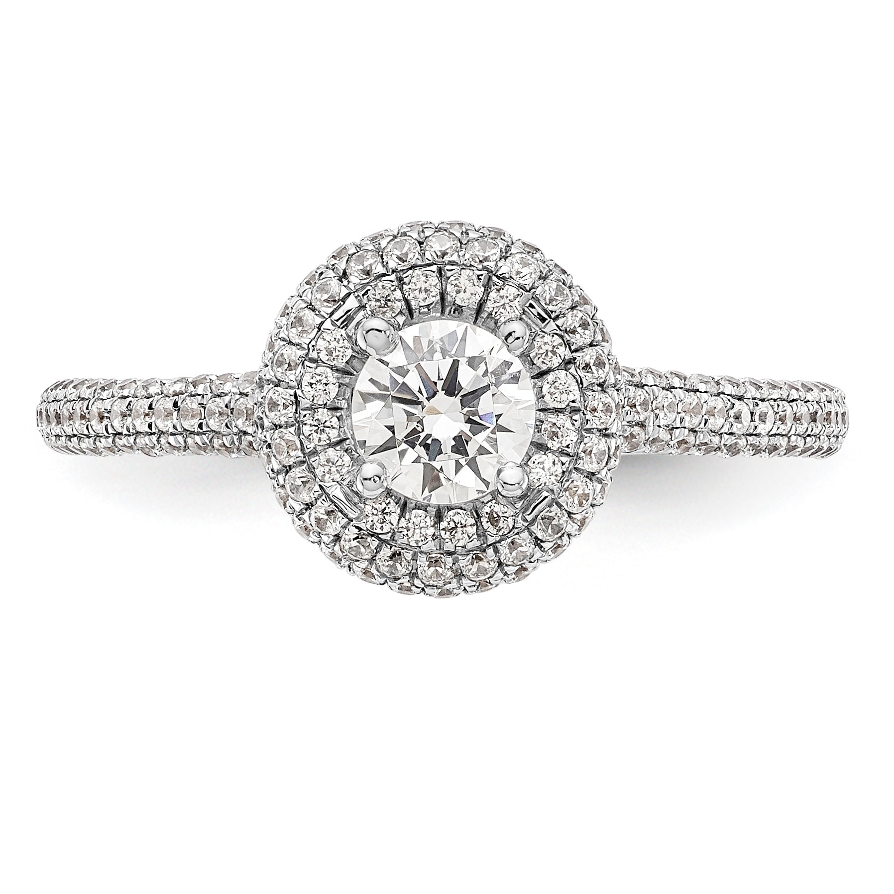14K Weißgold Verlobungsring mit rundem simuliertem Diamanten und Halo