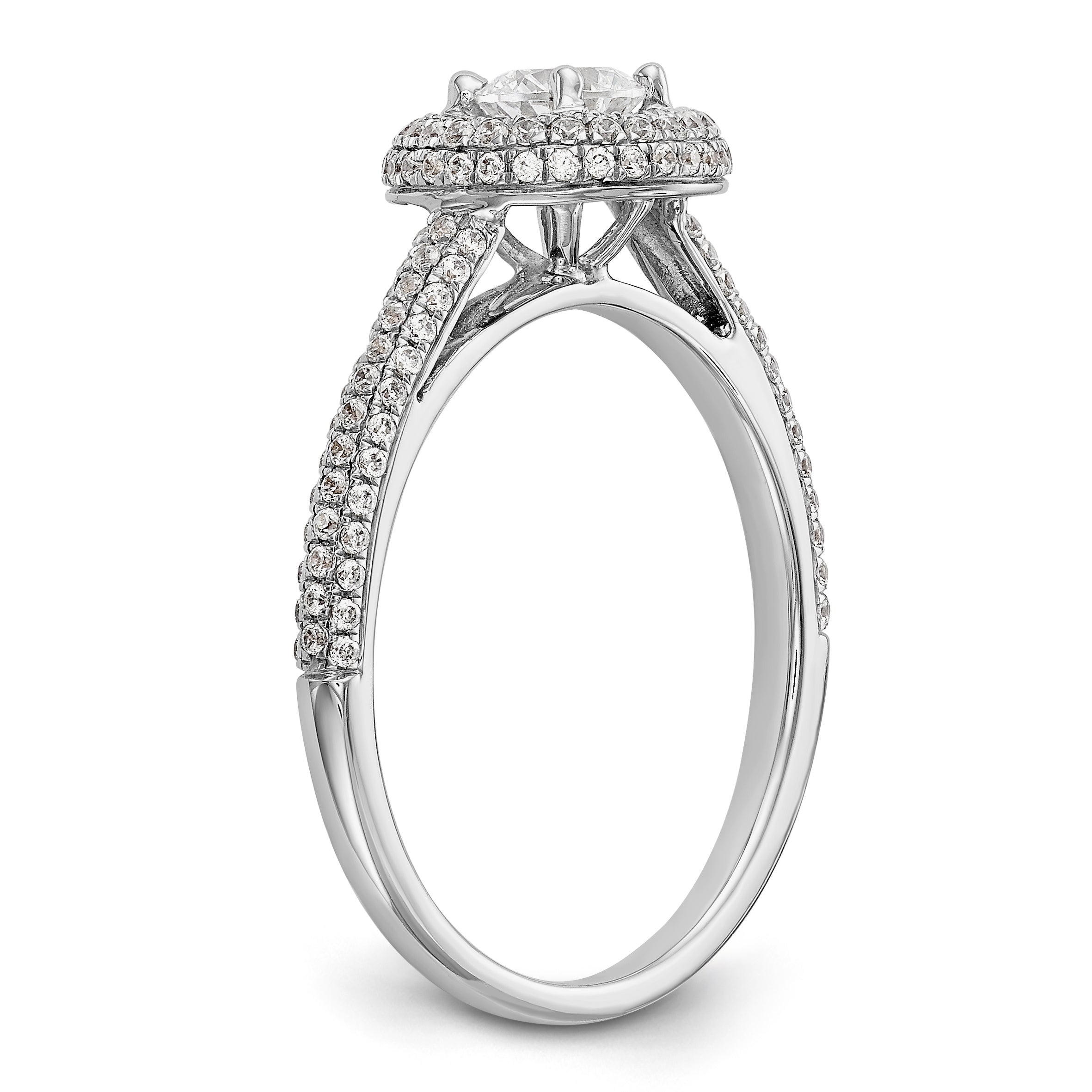 14K Weißgold Verlobungsring mit rundem simuliertem Diamanten und Halo