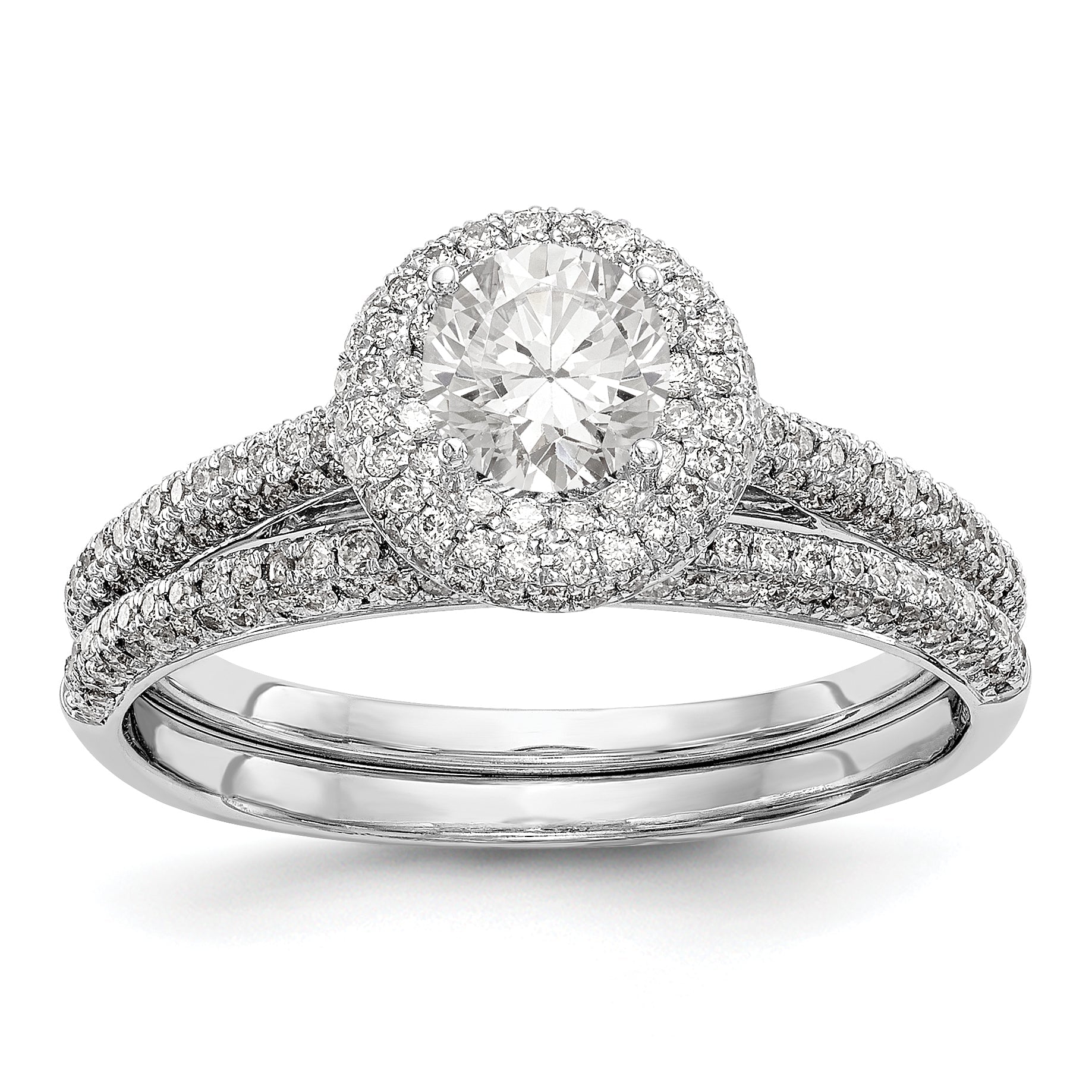 14K Weißgold Verlobungsring mit rundem simuliertem Diamanten und Halo