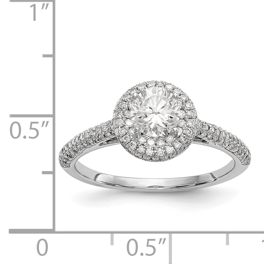 14K Weißgold Verlobungsring mit rundem simuliertem Diamanten und Halo