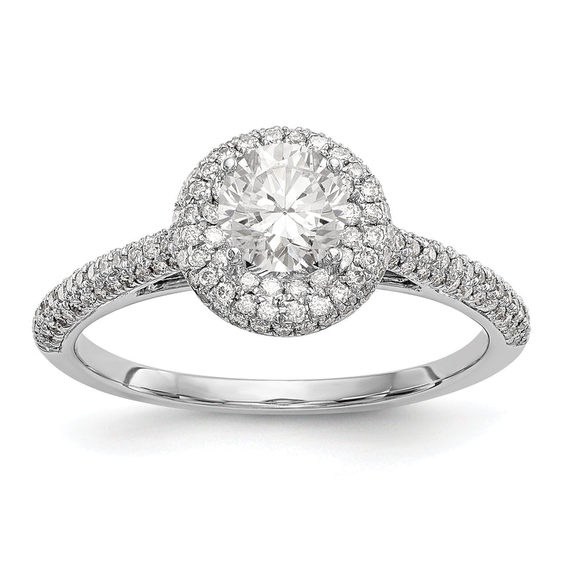 14K Weißgold Verlobungsring mit rundem simuliertem Diamanten und Halo