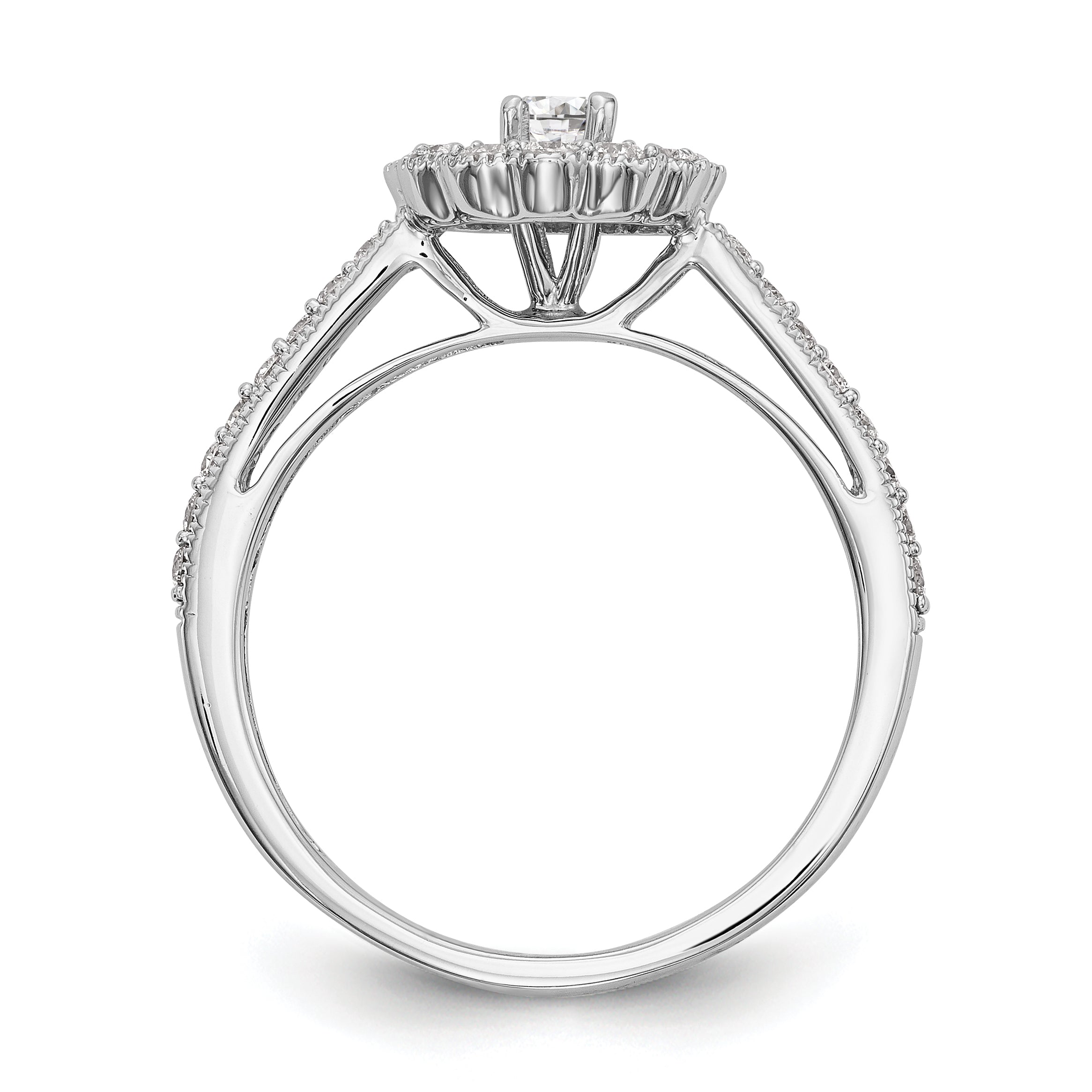 14K Weißgold Verlobungsring mit Halo und rundem simuliertem Diamanten