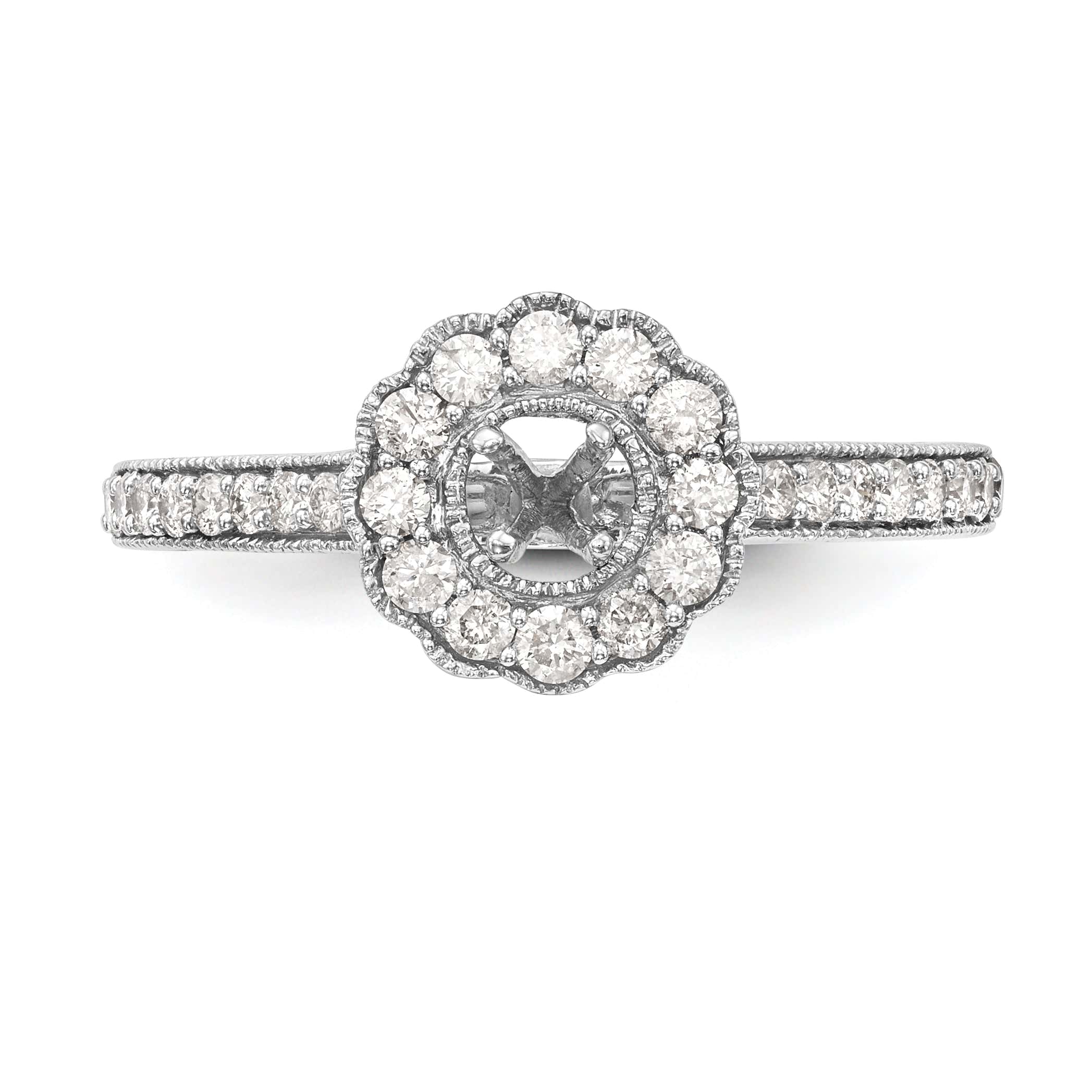 14K Weißgold Verlobungsring mit Halo und rundem simuliertem Diamanten