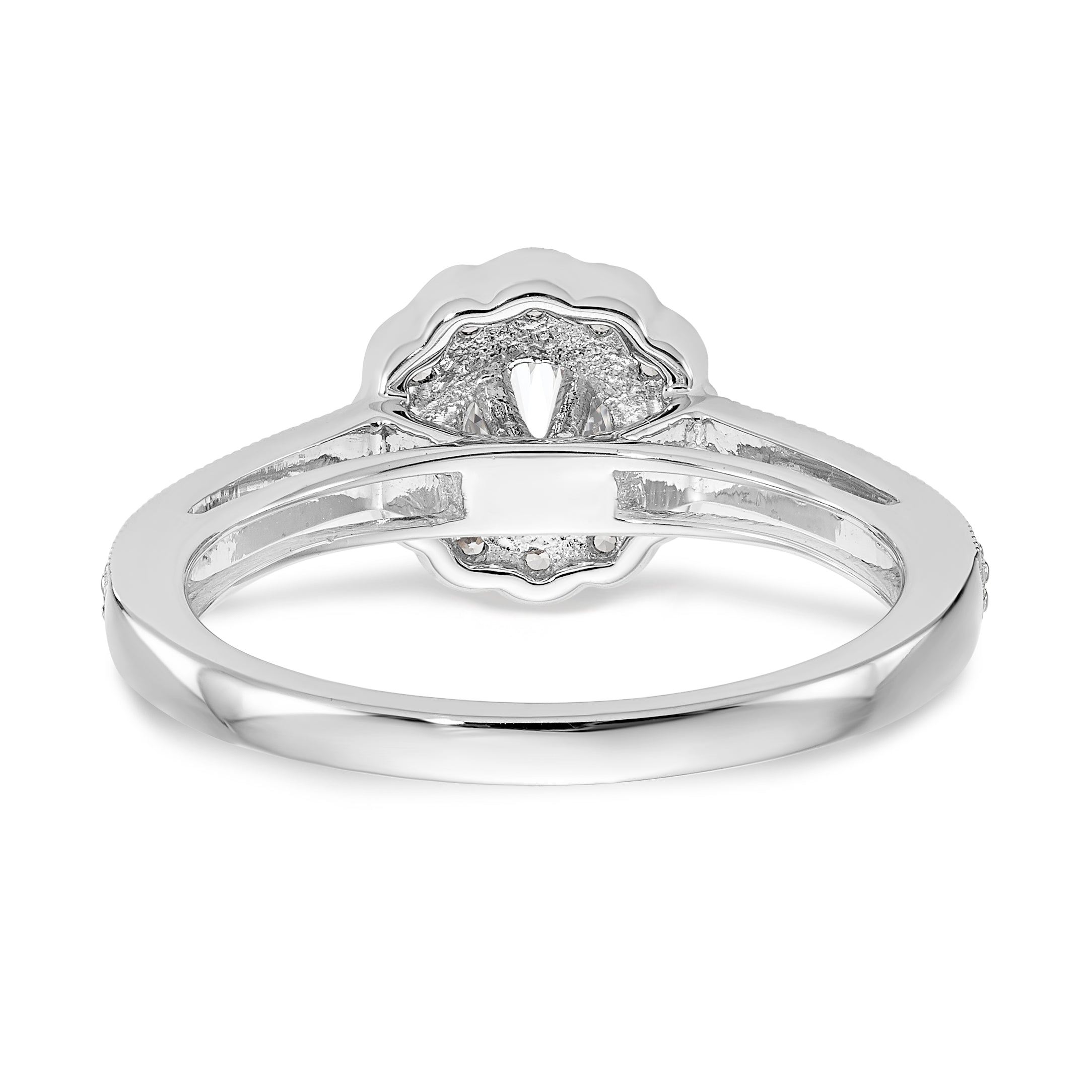 14K Weißgold Verlobungsring mit Halo und rundem simuliertem Diamanten