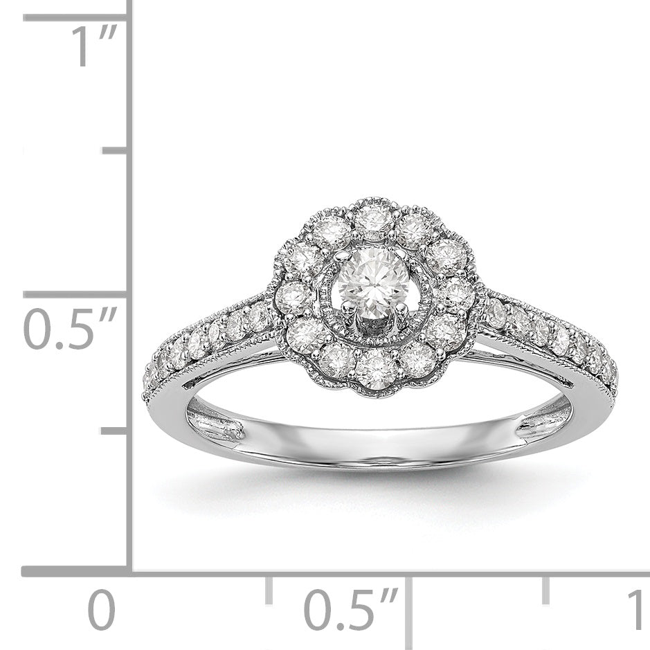 14K Weißgold Verlobungsring mit Halo und rundem simuliertem Diamanten