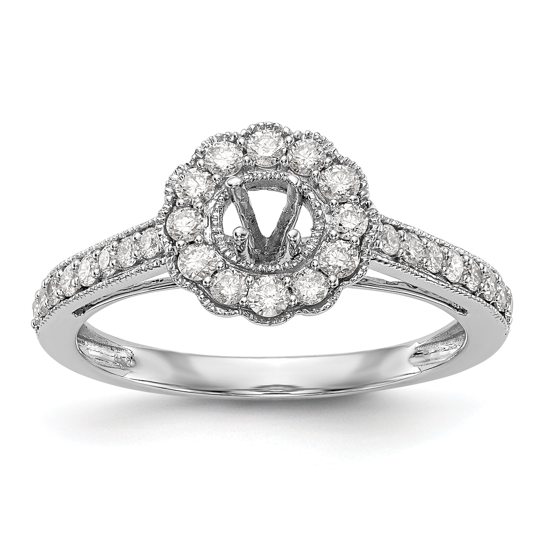 14K Weißgold Verlobungsring mit Halo und rundem simuliertem Diamanten