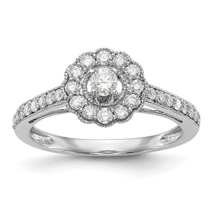 14K Weißgold Verlobungsring mit Halo und rundem simuliertem Diamanten