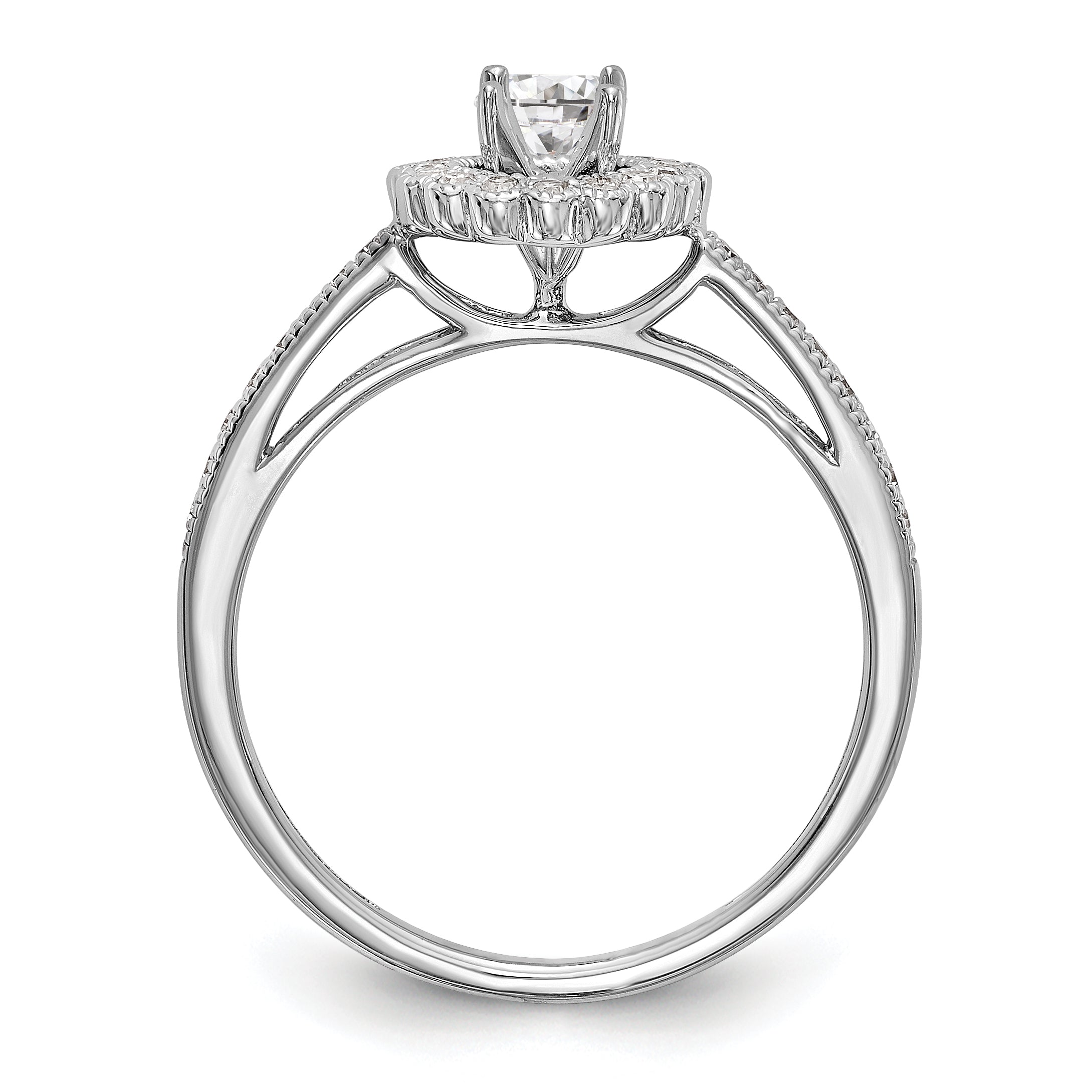 14K Weißgold Verlobungsring mit rundem simuliertem Diamant und Halo