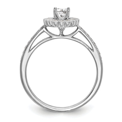 14K Weißgold Verlobungsring mit rundem simuliertem Diamant und Halo