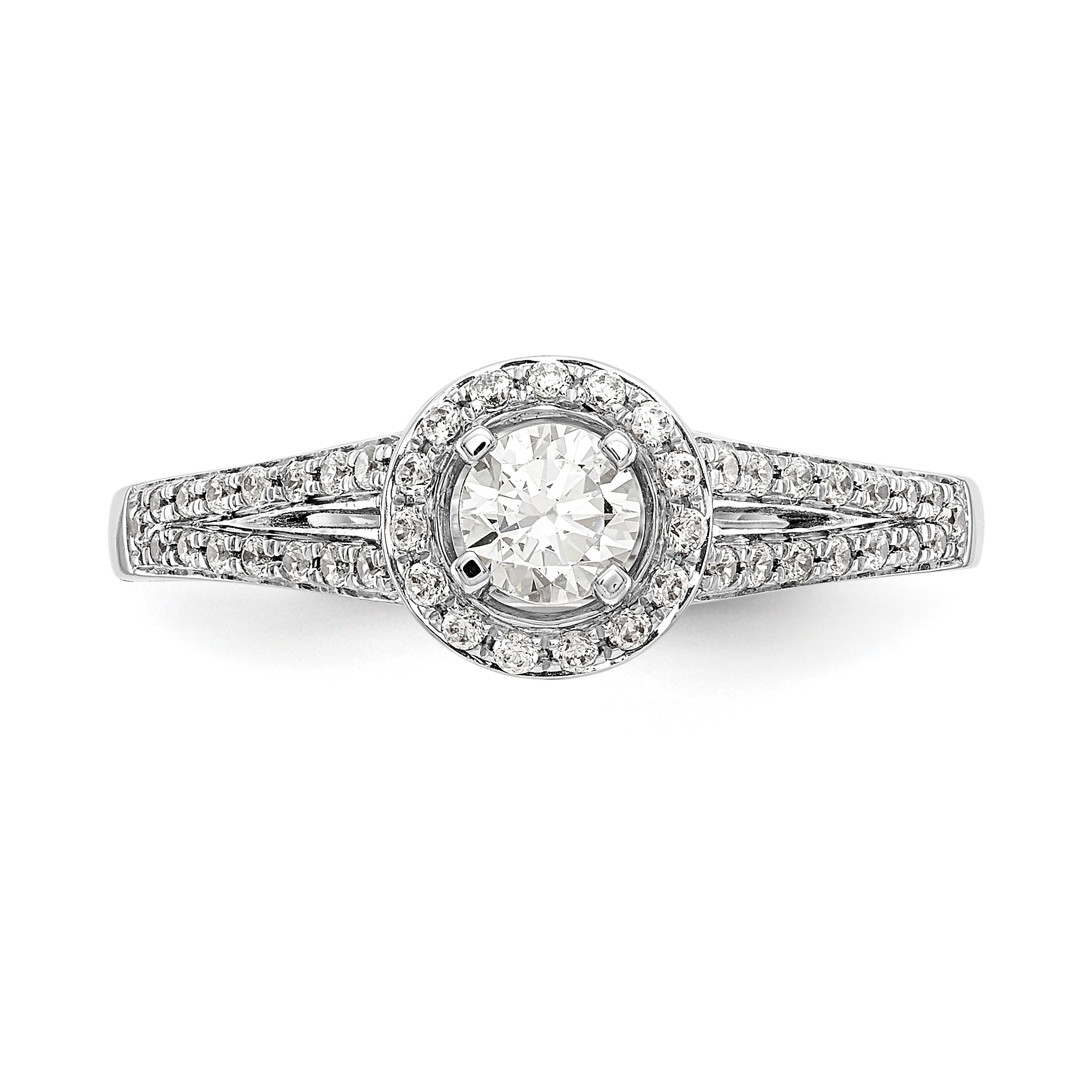 14K Weißgold Verlobungsring mit rundem simuliertem Diamant und Halo