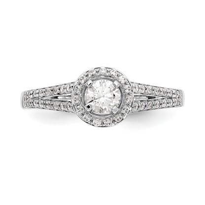 14K Weißgold Verlobungsring mit rundem simuliertem Diamant und Halo