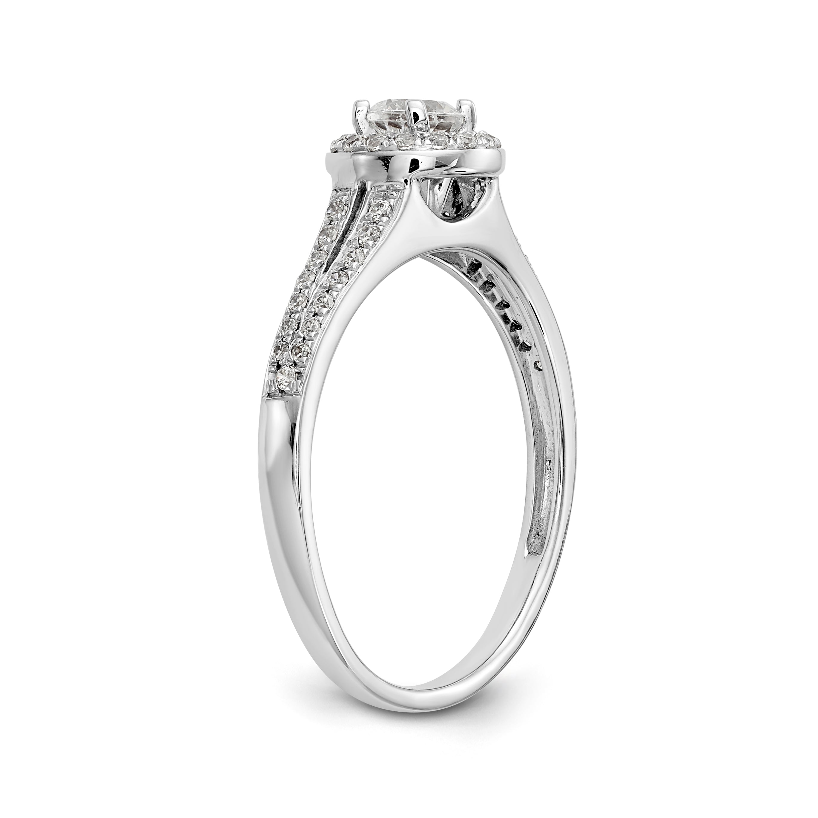 14K Weißgold Verlobungsring mit rundem simuliertem Diamant und Halo