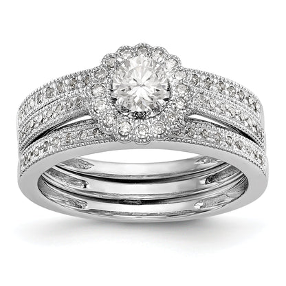 14K Weißgold Verlobungsring mit rundem simuliertem Diamant und Halo