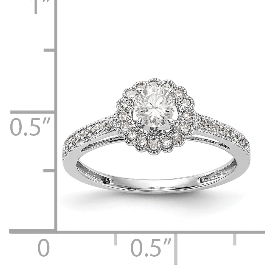 14K Weißgold Verlobungsring mit rundem simuliertem Diamant und Halo