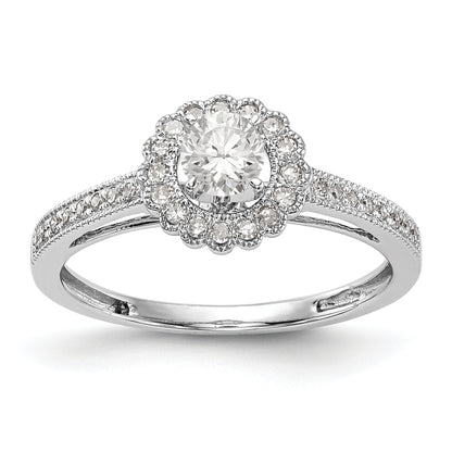 14K Weißgold Verlobungsring mit rundem simuliertem Diamant und Halo
