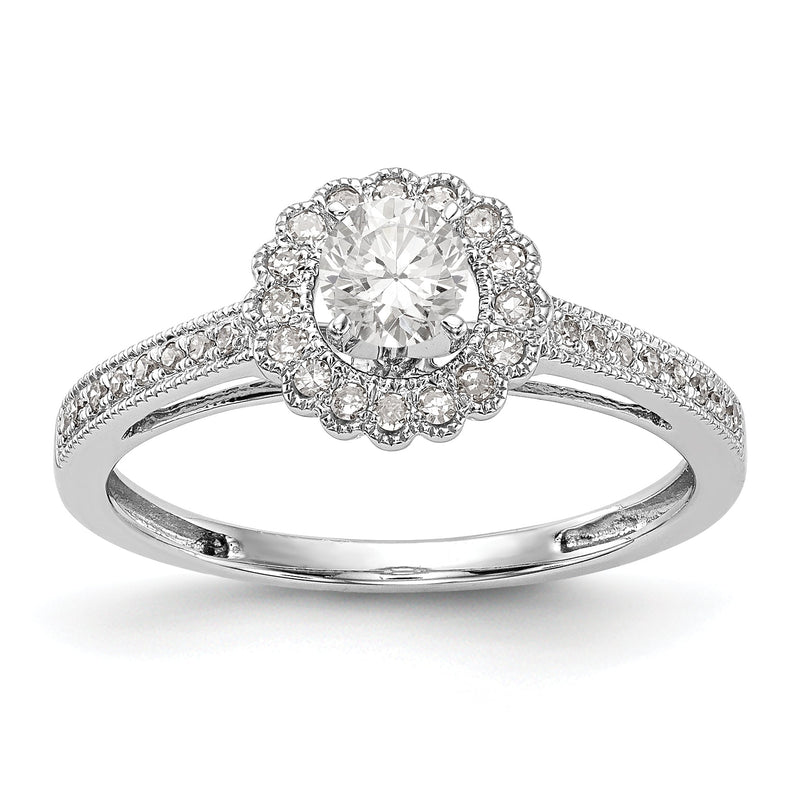 14K Weißgold Verlobungsring mit rundem simuliertem Diamant und Halo