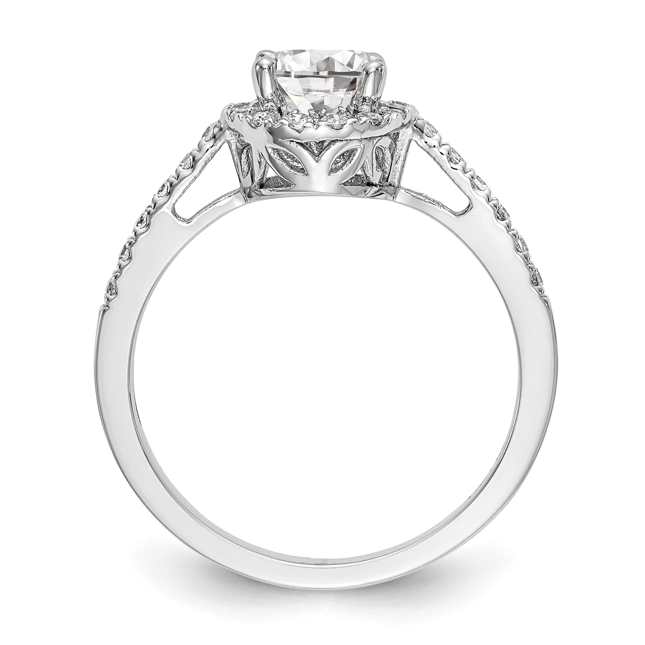 14K Weißgold Verlobungsring mit rundem simuliertem Diamanten und Halo