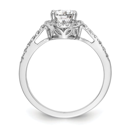 14K Weißgold Verlobungsring mit rundem simuliertem Diamanten und Halo