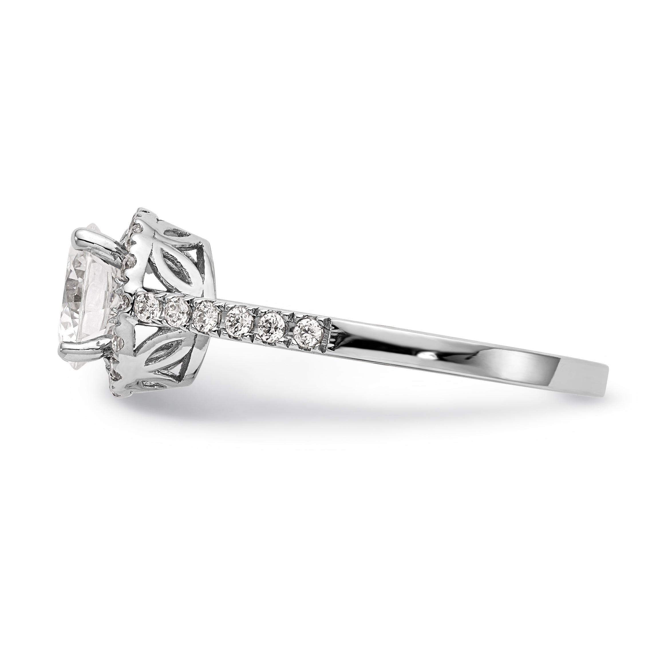 14K Weißgold Verlobungsring mit rundem simuliertem Diamanten und Halo