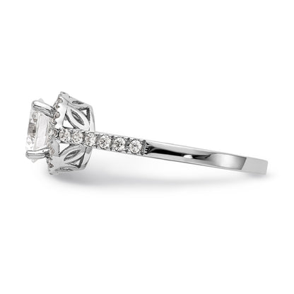 14K Weißgold Verlobungsring mit rundem simuliertem Diamanten und Halo