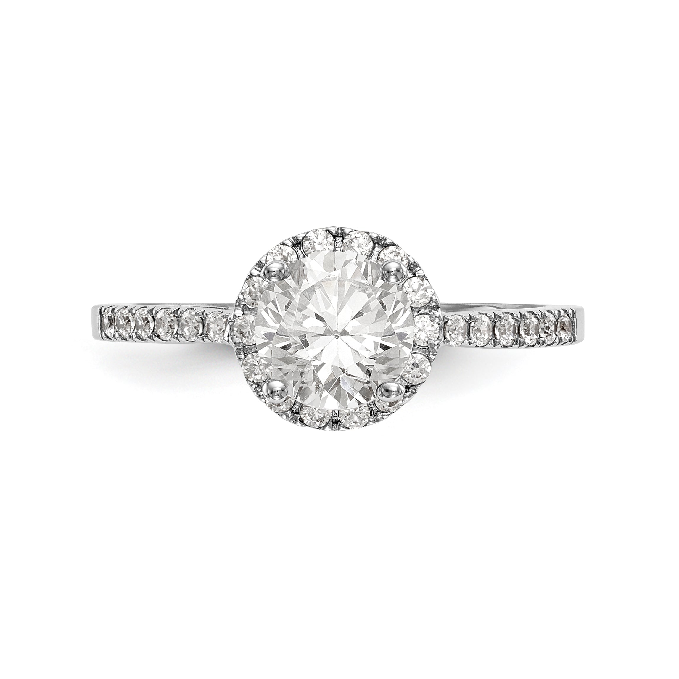 14K Weißgold Verlobungsring mit rundem simuliertem Diamanten und Halo