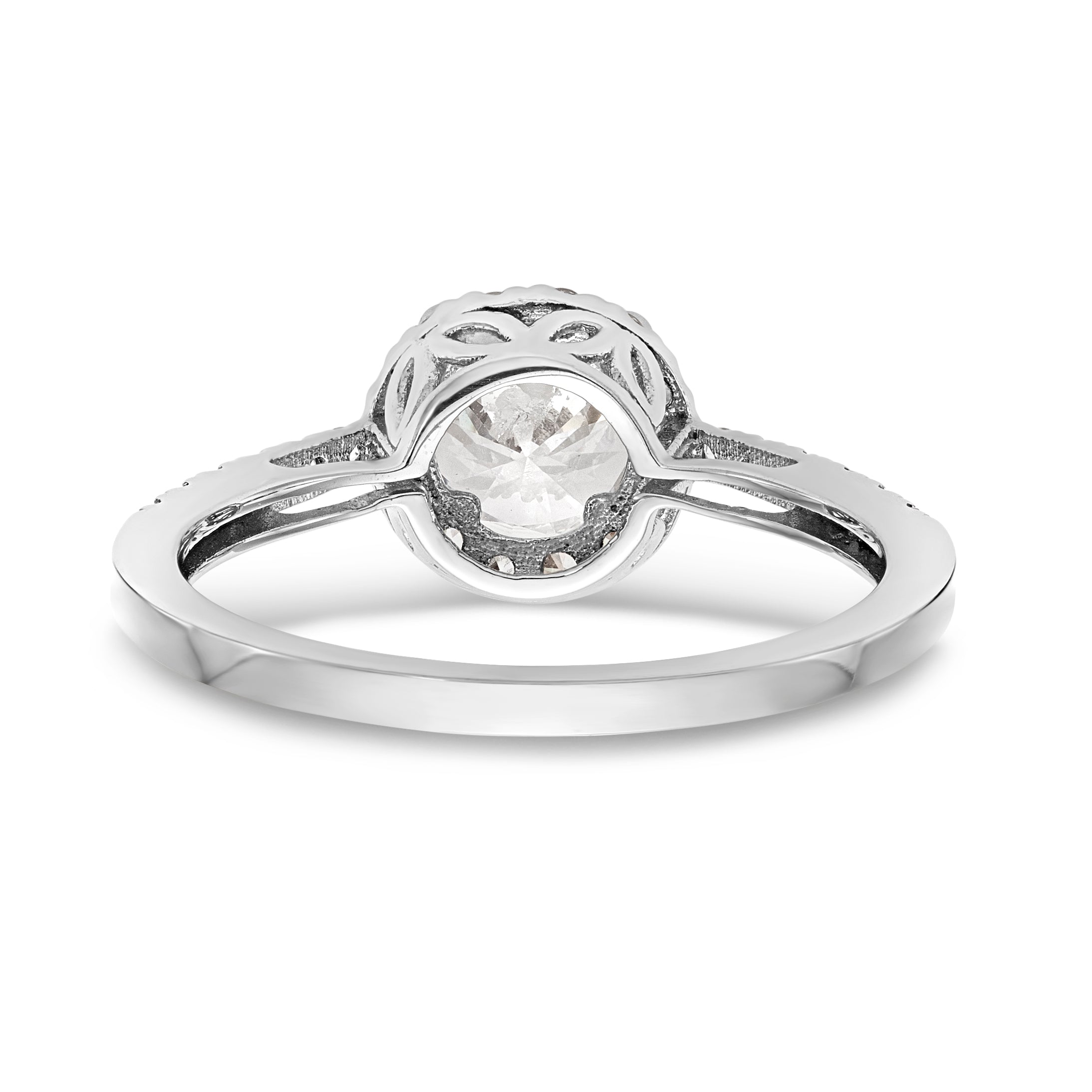 14K Weißgold Verlobungsring mit rundem simuliertem Diamanten und Halo