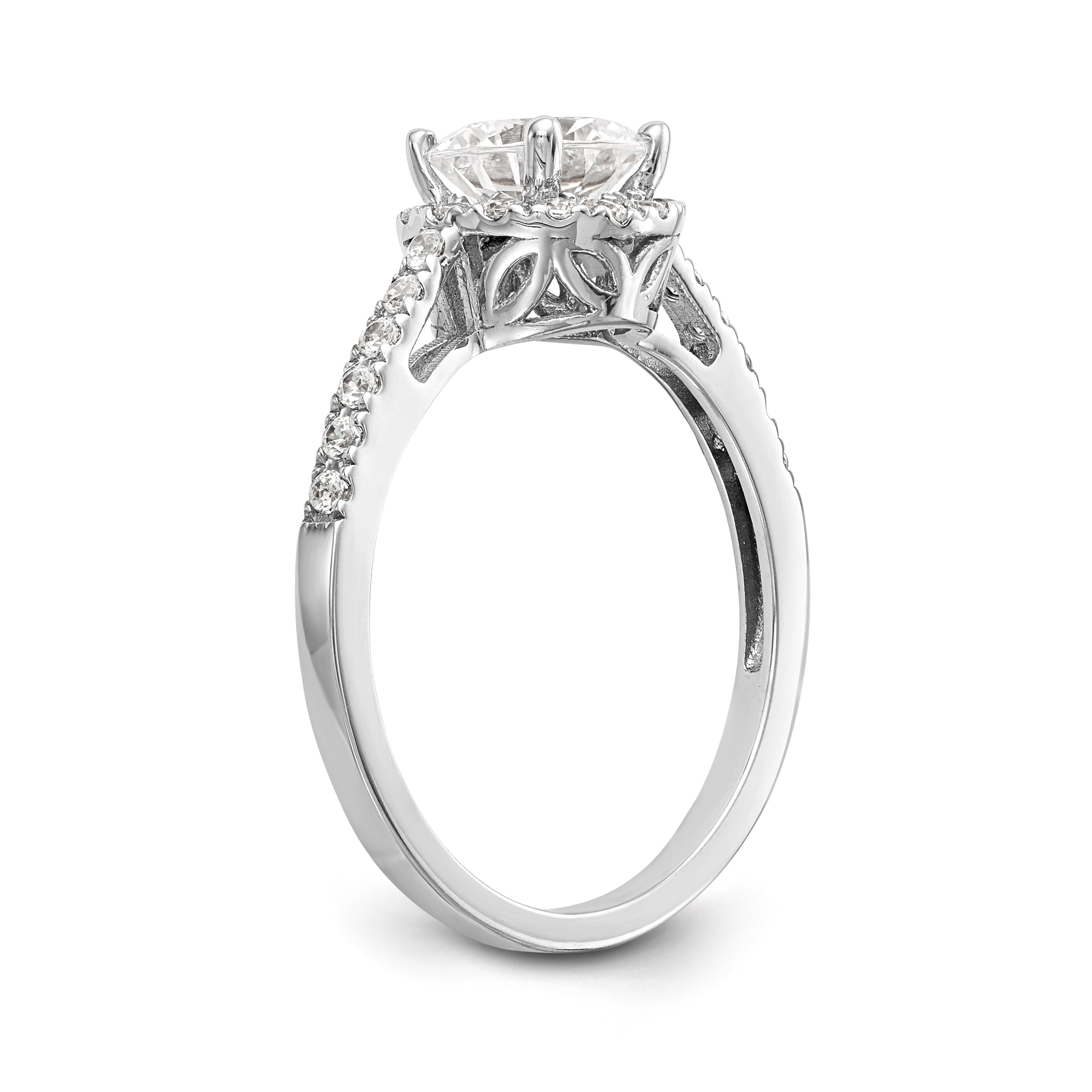 14K Weißgold Verlobungsring mit rundem simuliertem Diamanten und Halo