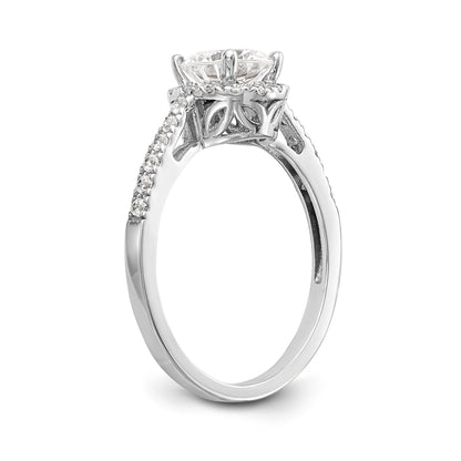 14K Weißgold Verlobungsring mit rundem simuliertem Diamanten und Halo