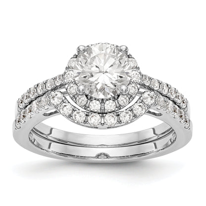 14K Weißgold Verlobungsring mit rundem simuliertem Diamanten und Halo