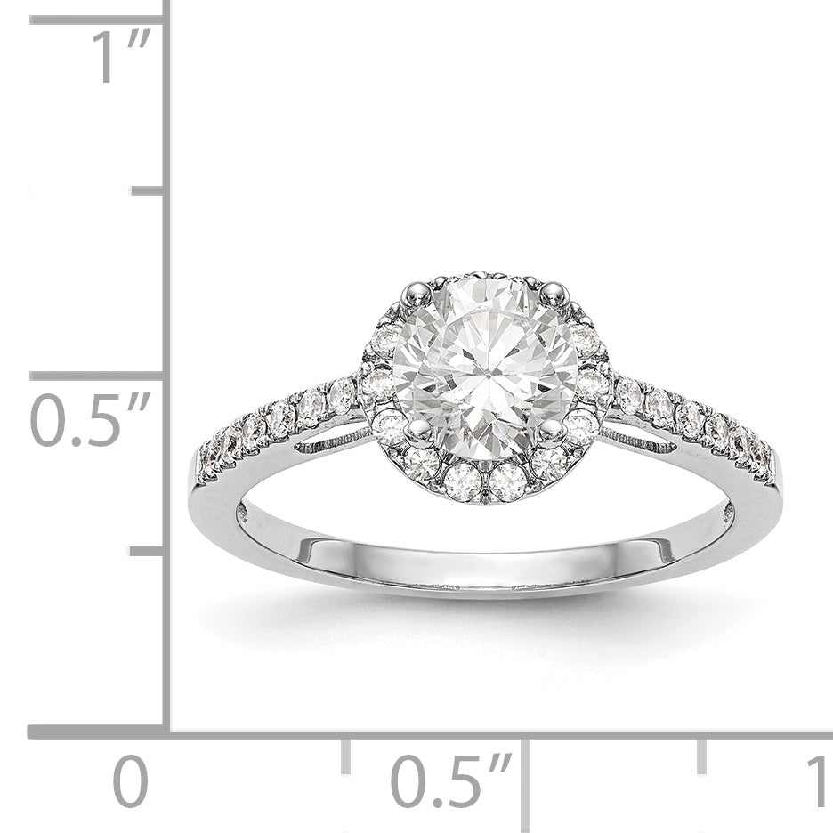 14K Weißgold Verlobungsring mit rundem simuliertem Diamanten und Halo