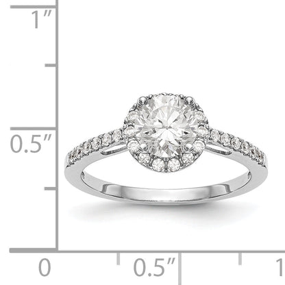 14K Weißgold Verlobungsring mit rundem simuliertem Diamanten und Halo