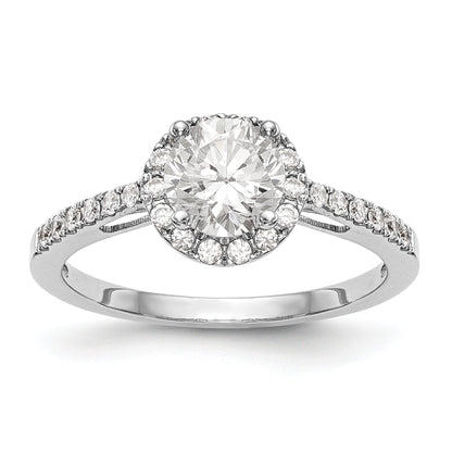 14K Weißgold Verlobungsring mit rundem simuliertem Diamanten und Halo
